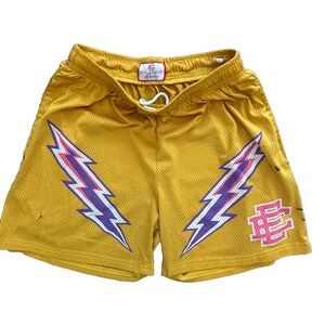 Eric Emanuel EE Bolt Basic shorts Yellow Pink Sz M Thrashed WORN AS IS